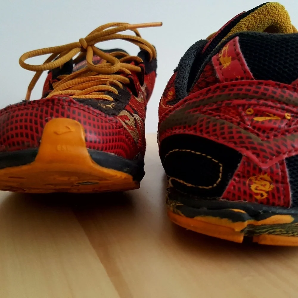 Brooks Red and Black Men's Running Sneakers with Gold Accents